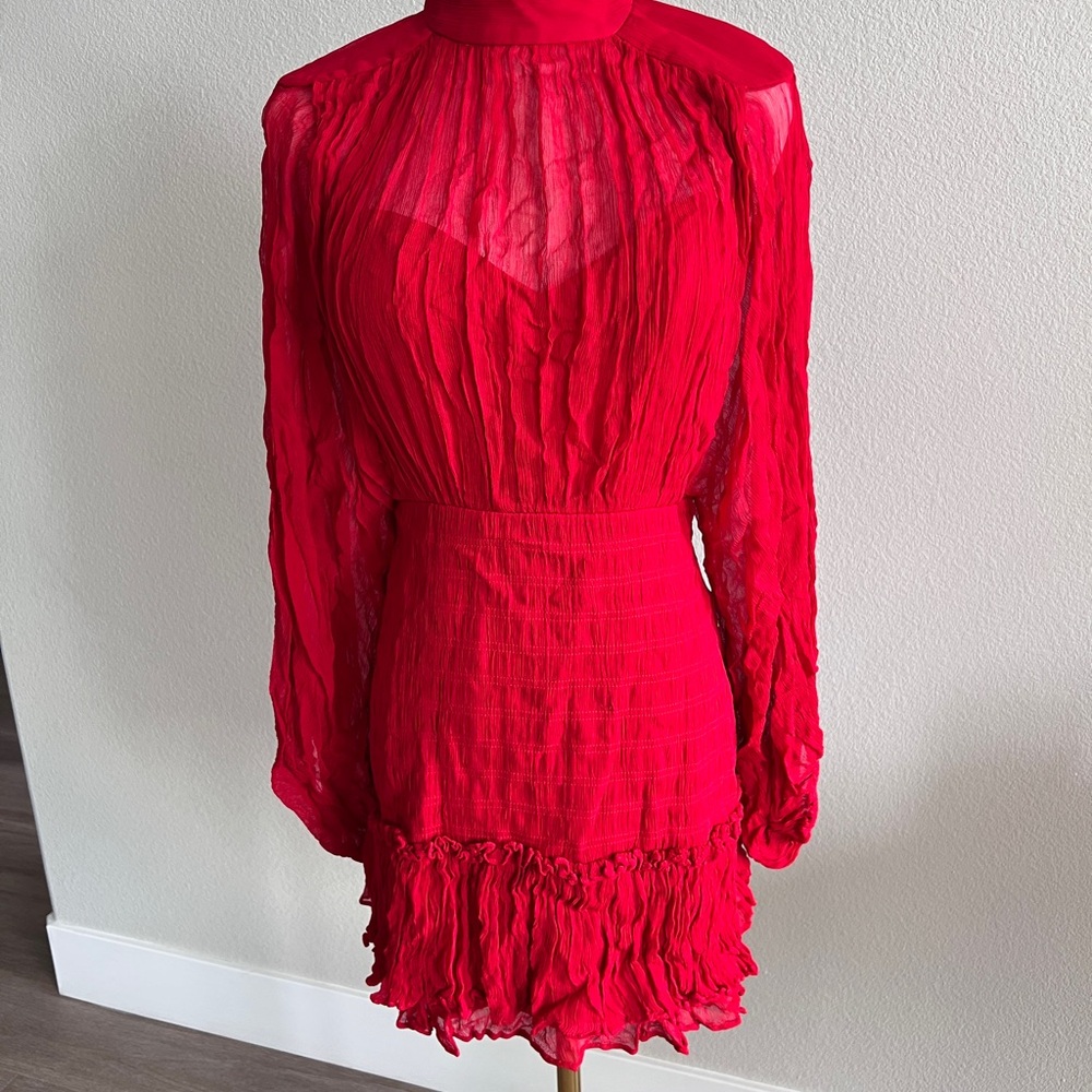 Long sleeve chiffon Red Mini Dress